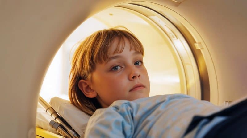 Parent and child in hyperbaric oxygen therapy for autism